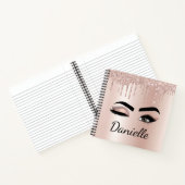 Roos gouden zwarte roze monogram Glitter Eyelashes Notitieboek (Binnen)