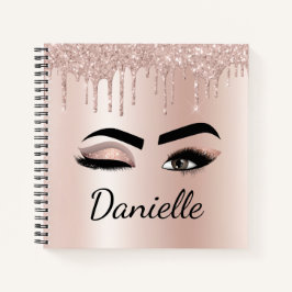 Roos gouden zwarte roze monogram Glitter Eyelashes Notitieboek