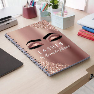 Roos gouden zwarte roze monogram Glitter Eyelashes Notitieboek