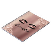 Roos gouden zwarte roze monogram Glitter Eyelashes Notitieboek (Linkerzijde)