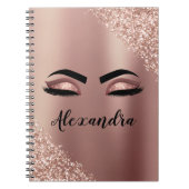 Roos gouden zwarte roze monogram Glitter Eyelashes Notitieboek (Voorkant)