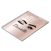 Roos gouden zwarte roze monogram Glitter Eyelashes Notitieboek (Linkerzijde)