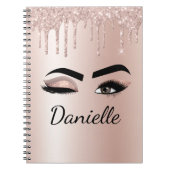 Roos gouden zwarte roze monogram Glitter Eyelashes Notitieboek (Voorkant)