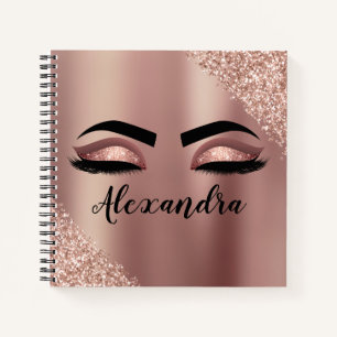 Roos gouden zwarte roze monogram Glitter Eyelashes Notitieboek
