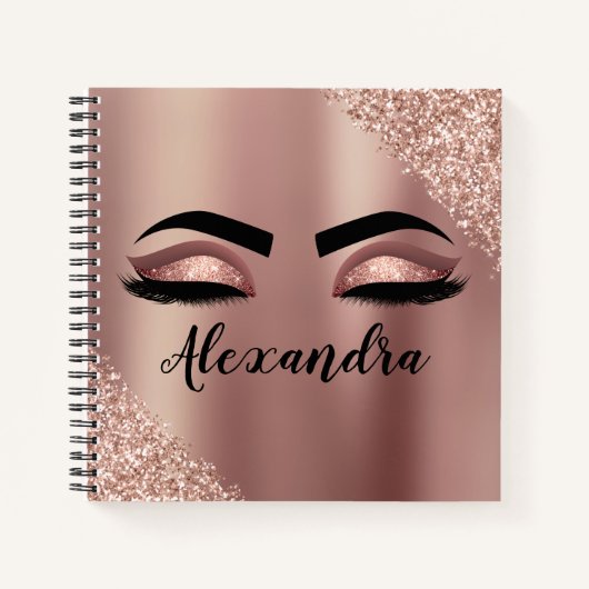 Roos gouden zwarte roze monogram Glitter Eyelashes Notitieboek (Voorkant)