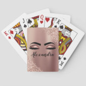 Roos gouden zwarte roze monogram Glitter Eyelashes Pokerkaarten (Achterkant)