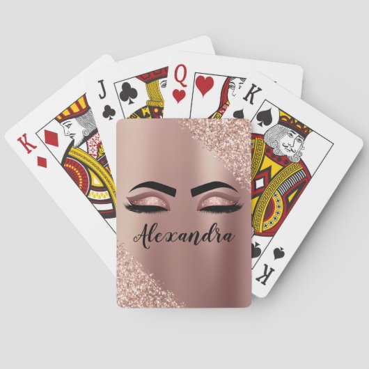 Roos gouden zwarte roze monogram Glitter Eyelashes Pokerkaarten (Achterkant)