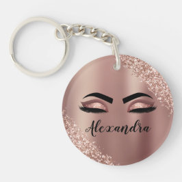 Roos gouden zwarte roze monogram Glitter Eyelashes Sleutelhanger
