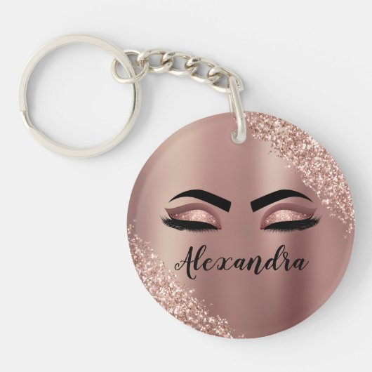 Roos gouden zwarte roze monogram Glitter Eyelashes Sleutelhanger (Voorkant)
