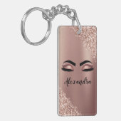 Roos gouden zwarte roze monogram Glitter Eyelashes Sleutelhanger (Voorkant Links)