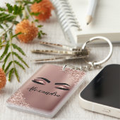 Roos gouden zwarte roze monogram Glitter Eyelashes Sleutelhanger (Voorkant Rechts)