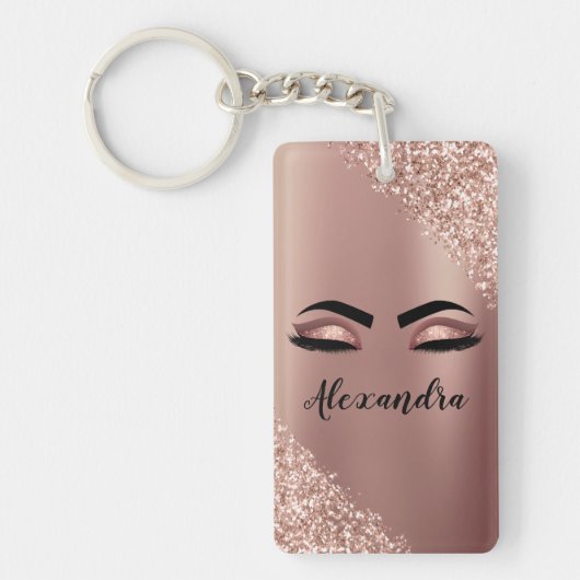 Roos gouden zwarte roze monogram Glitter Eyelashes Sleutelhanger (Voorkant)