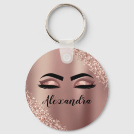 Roos gouden zwarte roze monogram Glitter Eyelashes Sleutelhanger