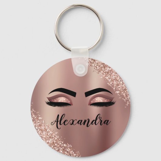 Roos gouden zwarte roze monogram Glitter Eyelashes Sleutelhanger (Voorkant)