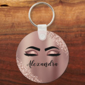Roos gouden zwarte roze monogram Glitter Eyelashes Sleutelhanger (Voorkant)