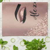 Roos gouden zwarte roze monogram Glitter Eyelashes Theedoek (Gevouwen)