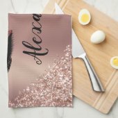 Roos gouden zwarte roze monogram Glitter Eyelashes Theedoek (Quarter Fold)