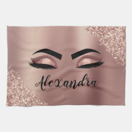 Roos gouden zwarte roze monogram Glitter Eyelashes Theedoek