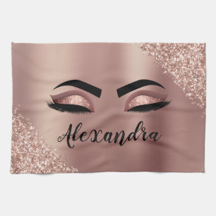 Roos gouden zwarte roze monogram Glitter Eyelashes Theedoek