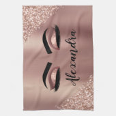 Roos gouden zwarte roze monogram Glitter Eyelashes Theedoek (Verticaal)