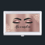 Roos gouden zwarte roze monogram Glitter Eyelashes Visitekaarthouder<br><div class="desc">Roos Gold - Blush Pink Faux Folie Metallic Sparkle Glitter Brushed Metal Monogram Naam en Initiaal Wimpers (Wimpers),  Wimper Extensions en Eyes Business Card Holder. Dit maakt de perfecte lieve 16 jarige,  bruiloft,  vrijgezellenfeest,  jubileum,  baby shower of vrijgezellenfeest cadeau voor iemand die haar kamer in trendy koele stijl.</div>