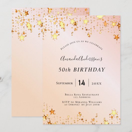 Roos gouden zwarte roze sterren elegant kaart (Voorkant / Achterkant)