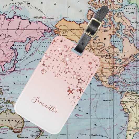 Roos gouden zwarte roze sterren monogram bagagelabel