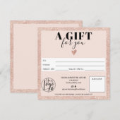 Roos gouden zwarte roze vierkant cadeaubon logo (Voorkant / Achterkant)