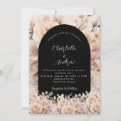 Roos gouden zwarte rozen bloemenboog luxe bruiloft kaart (Voorkant)