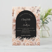 Roos gouden zwarte rozen bloemenboog luxe bruiloft kaart (Staand voorkant)