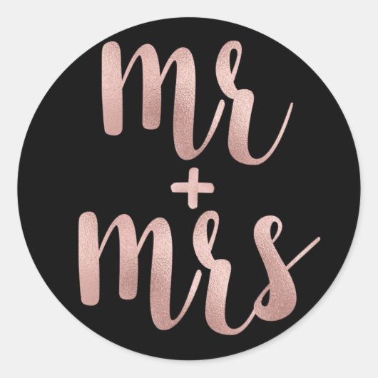 Roos gouden & zwarte stickers, Mr & Mrs, folie let Ronde Sticker (Voorkant)