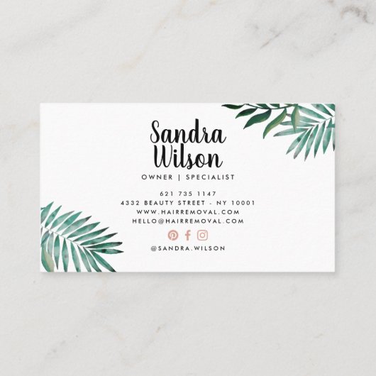 Roos gouden zwarte tropische groene waterverf blad visitekaartje (Achterkant)