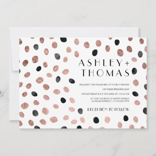 Roos gouden zwarte waterverf stippen bruiloft kaart (Voorkant)