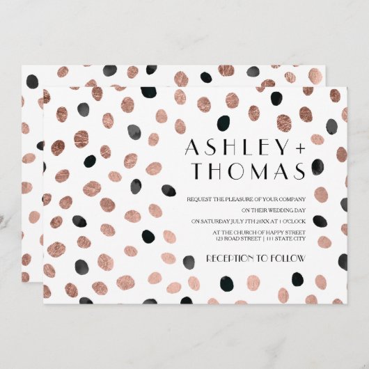 Roos gouden zwarte waterverf stippen bruiloft kaart (Voorkant / Achterkant)