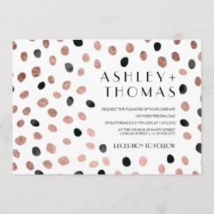 Roos gouden zwarte waterverf stippen bruiloft kaart