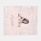 Roos gouden zwarte zilver glitter fotonaamglazuur fleece deken (Voorkant (Horizontaal))