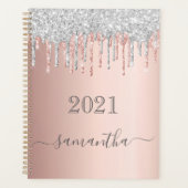 Roos gouden zwarte zilveren glitter druppelt monog planner (Voorkant)