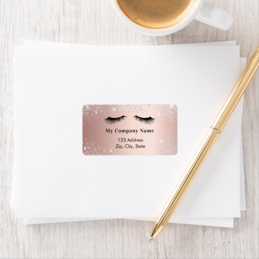 Roos gouden zweepslagen glitter bedrijfsadres etiket (Insitu)