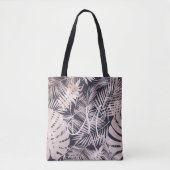 Roos Goudfaux folie tropische bladeren monogram Tote Bag (Voorkant)
