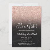 Roos goudfaux glitter chalkboard girl baby shower kaart (Voorkant)