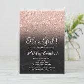 Roos goudfaux glitter chalkboard girl baby shower kaart (Staand voorkant)