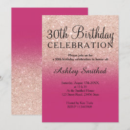 Roos goudfaux glitter magenta ombre 30ste verjaard kaart