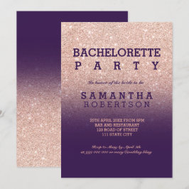 Roos goudfaux glitter paarse bachelorette kaart