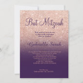 Roos goudfaux glitter paarse ombre Bat Mitzvah Kaart (Voorkant)