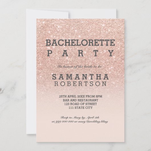 Roos goudfaux glitter roze bachelorette kaart (Voorkant)