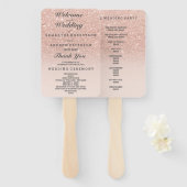 Roos goudfaux glitter roze ombre bruiloft handwaaier (Voorkant en achterkant)