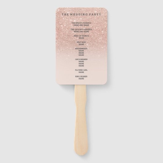 Roos goudfaux glitter roze ombre bruiloft handwaaier (Achterkant)