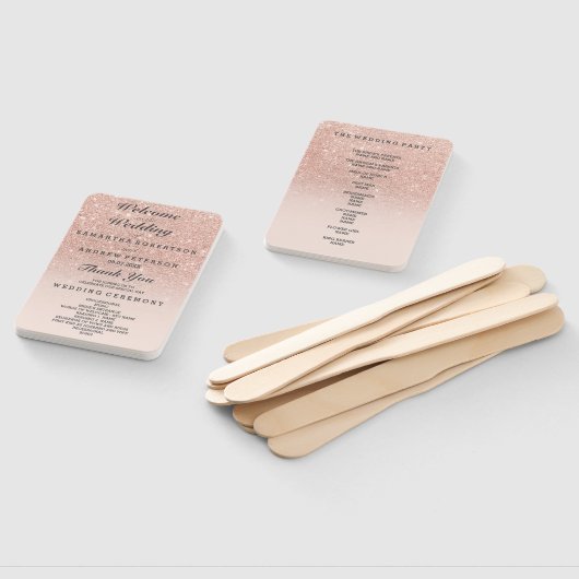 Roos goudfaux glitter roze ombre bruiloft handwaaier (Niet-gemonteerd)