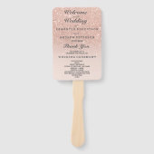 Roos goudfaux glitter roze ombre bruiloft handwaaier (Voorkant)