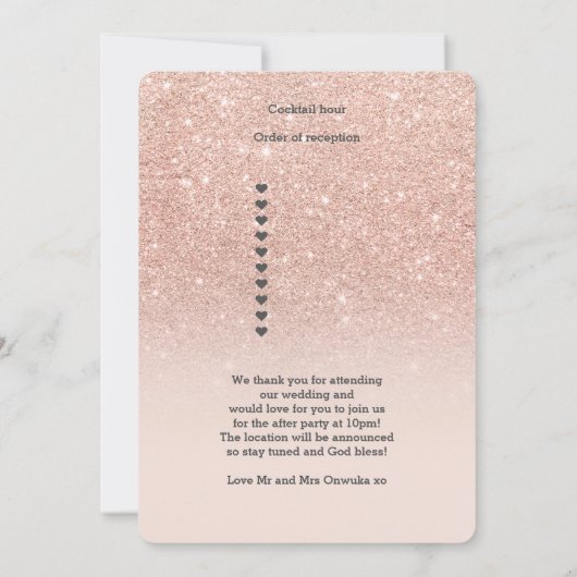 Roos goudfaux glitter roze ombre bruiloft kaart (Achterkant)